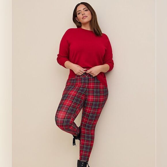 Torrid Picket Picie Skinny Studio Luxe Pointe High-rise Pants Size 00 Red Black - Picture 2 of 10